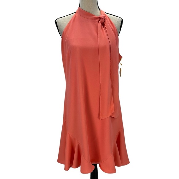 CeCe Sleeveless Halter Neck Knee Length Dress - Coral - size Large - Picture 1 of 9